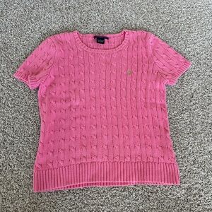 Pink Ralph Lauren short sleeve cable knit sweater